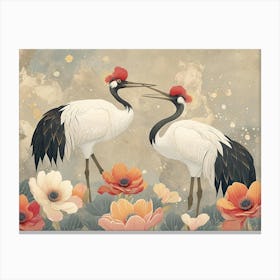 Floral Animal Illustration Crane 2 Canvas Print