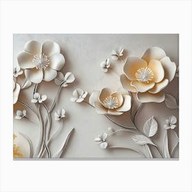 3d Simple Floral Painting Light Blue Background Canvas Print