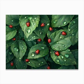 Ladybugs On Leaves Canvas Print