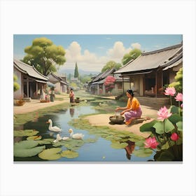 Asian Village paintings art print 2 Canvas Print