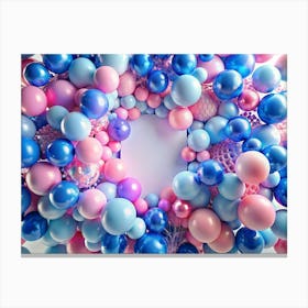 White Blank Square In Pink And Blue Balloons 1 Canvas Print