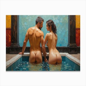 Nude Couple In In Bath Tub Canvas Print