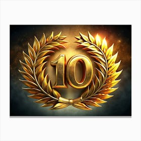 Golden Laurel Wreath With Number 10 Canvas Print