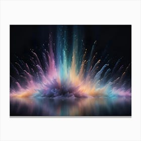 An Explosion Of Vibrant, Colorful Powder Against A Dark Background, With A Reflection Canvas Print