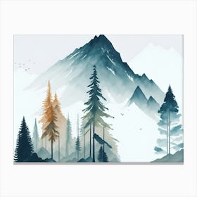 Mountain And Forest In Minimalist Watercolor Horizontal Composition 279 Canvas Print