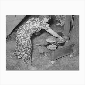 White Migratory Berry Picker Preparing Dinner In Front Of Tent Near Hammond, Louisiana By Russell Lee Canvas Print