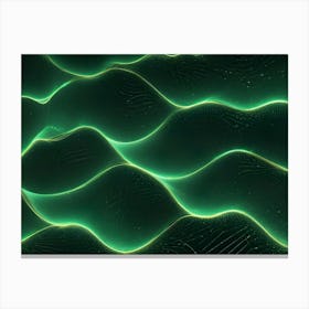 Abstract Background With Glowing Green Lines Forming A Wavy Pattern Canvas Print