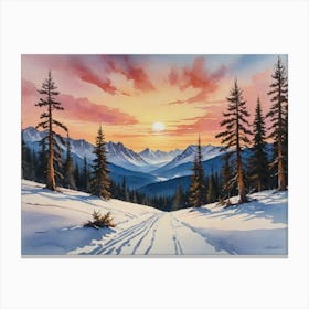 Sunset In The Mountains Winter’s Silent Majesty Canvas Print