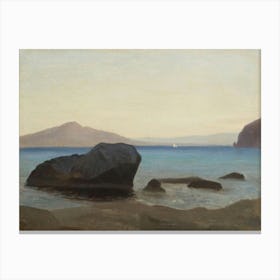 Vintage Painting Rock In The Water Canvas Print