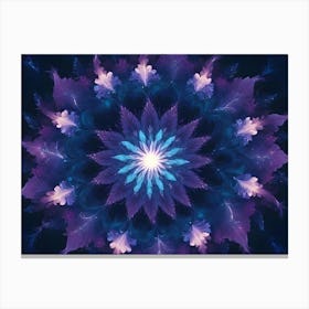 A Glowing, Blue And Purple Mandala With Intricate Floral Patterns, Resembling A Cosmic Flower Or A Sacred Symbol Canvas Print