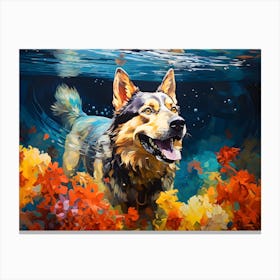 German Shepherd Dog Swimming In The Sea Canvas Print