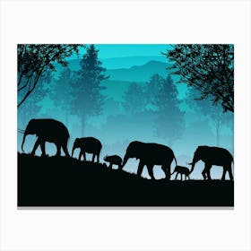 Sunset Elephant Animal Silhouette Nature Landscape Tree Sky Wild Wildlife Farm Canvas Print