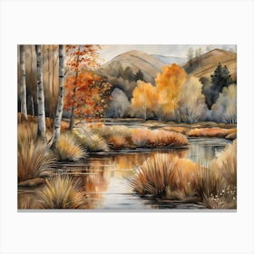 Autumn Pond Landscape Painting (69) Canvas Print