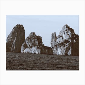 Capri Grotto Rocks Mountain Sea Water Italy Italian Black And White Monochrome Landscape Nature Horizontal Canvas Print