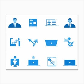 Blue Business Icons Canvas Print