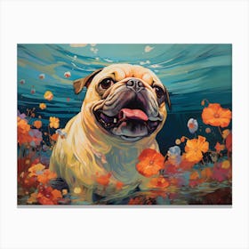Pug Dog Swimming In The Sea Canvas Print