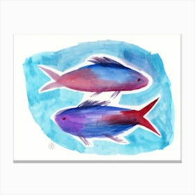Fishes - watercolor painting hand painted blue red teal fish kitchen living room illustration Canvas Print