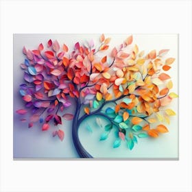 Colorful Tree With Leaves On Hanging Branches Of Blue, White And Golden 9 Canvas Print