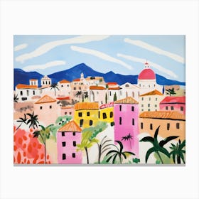 Catania Italy Cute Watercolour Illustration 1 Canvas Print