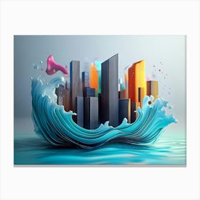 3d Artwork Of Skyline And Waves Canvas Print