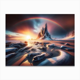 Rainbow and sunset Over A Mountain Canvas Print