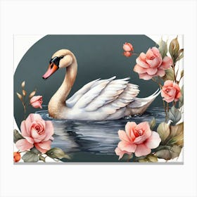 Swan With Roses 1 Canvas Print