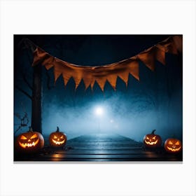 Fog Holiday Greeting Scarey Evil Dark Ominous Leaf Stripes Haunting Wood Carving Flames (4) 2 Canvas Print