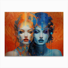 Two Women In Blue And Orange Canvas Print