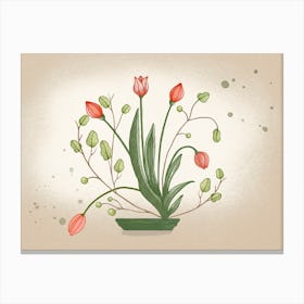 Tulips In Green Pot Canvas Print
