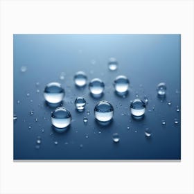 Closeup Of Water Droplets On A Blue Background Canvas Print