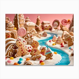 Festive Gingerbread Cookies Positioned As Companions Frosting Detailing To Bring Out A Friendly App Canvas Print