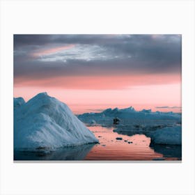 Icebergs Boat Sunset Silence Canvas Print