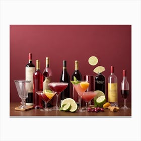Wine Bottles And Glasses On A Table Canvas Print
