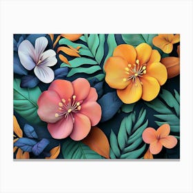 Art With Colorful Flowers and Leaves 3 Canvas Print