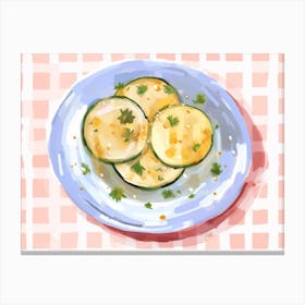 A Plate Of Zucchini, Top View Food Illustration, Landscape 1 Canvas Print