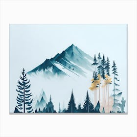 Mountain And Forest In Minimalist Watercolor Horizontal Composition 16 Canvas Print