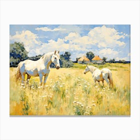 Horses Painting In Cotswolds, England, Landscape 1 Canvas Print