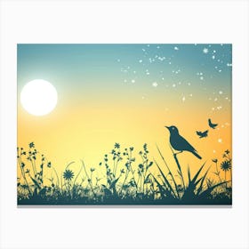 Sunset With Birds Canvas Print