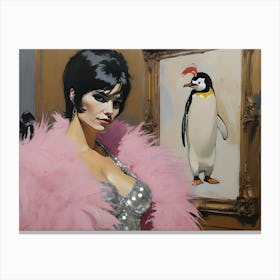Feathered Friends - Woman With A Penguin Canvas Print