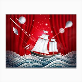 Hand Drawn Brush Style Painting Of A Boat Sailing On An Abstract Sea Symbolizing Artificial Intellig Canvas Print