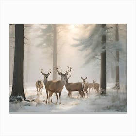 Deer In The Woods Paintings Art Print 2 Canvas Print