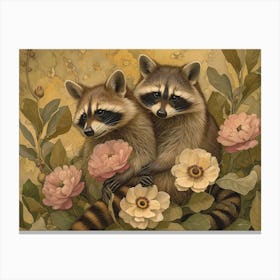 Floral Animal Illustration Raccoon 1 Canvas Print