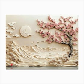 3d Beautiful Sakura Tree And Mountain 1 Canvas Print