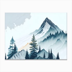 Mountain And Forest In Minimalist Watercolor Horizontal Composition 264 Canvas Print