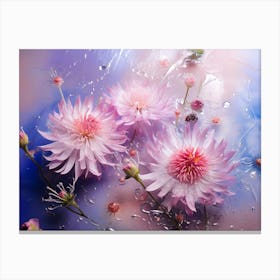 Pink Flowers With Water Droplets 1 Canvas Print