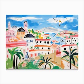 Cagliari Italy Cute Watercolour Illustration 2 Canvas Print