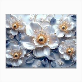 White Flowers On A Blue Background 2 Canvas Print