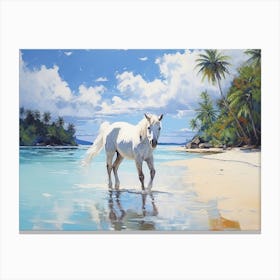 A Horse Oil Painting In Matira Beach, Bora Bora, Landscape 3 Canvas Print