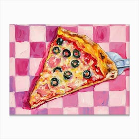Pizza With Olives Pink Checkerboard 2 Canvas Print