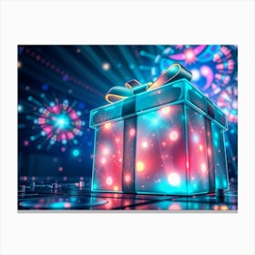 Gift Box With Fireworks Canvas Print